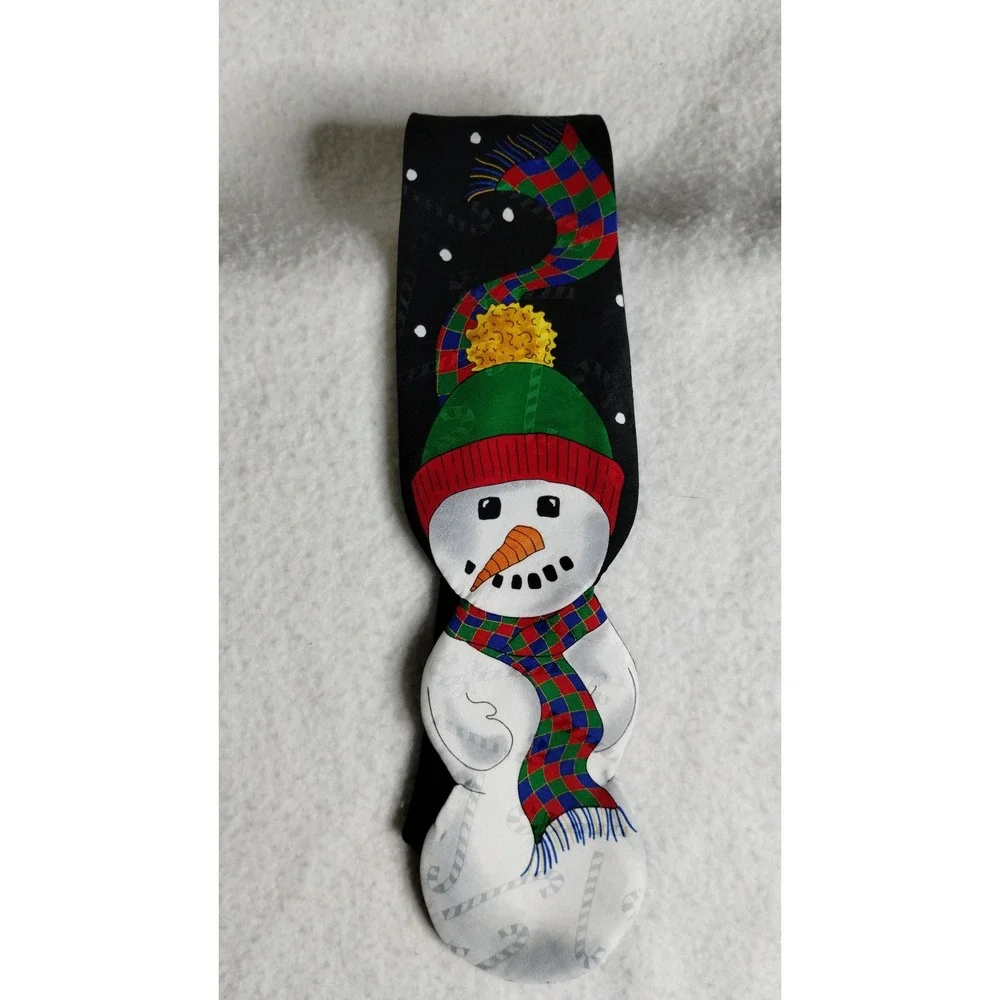 Vintage Snowman Christmas Neck Tie Jolly Holiday‎ Black Novelty 57